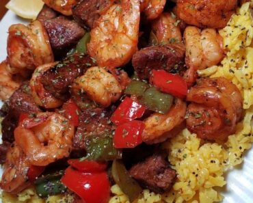 Jerk Steak & Shrimp over Yellow Rice