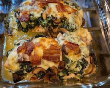 Smothered Chicken with Creamed Spinach Bacon And Mushrooms