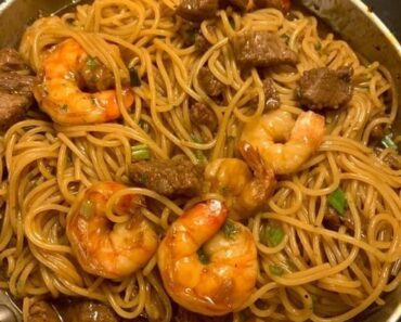 Shrimp and steak teriyaki noodles