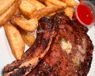 Garlic Butter Med Bone In Ribeye & Steak Fries