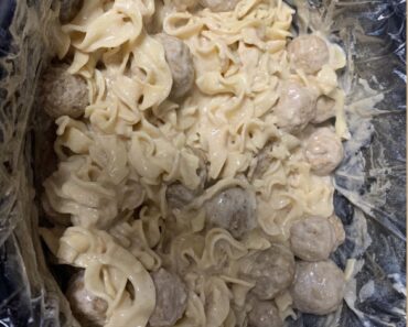 Crockpot Swedish Meatballs with Creamy Mushroom Sauce and Egg Noodles