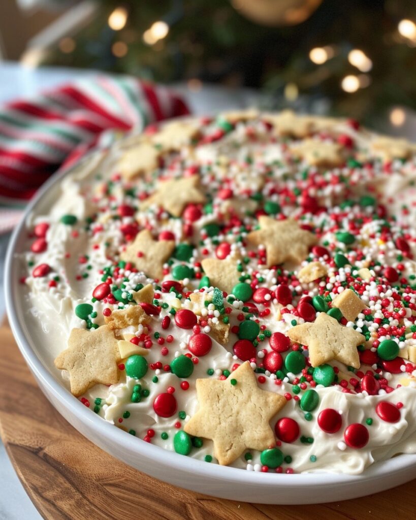 Christmas Sugar Cookie Dip with festive sprinkles