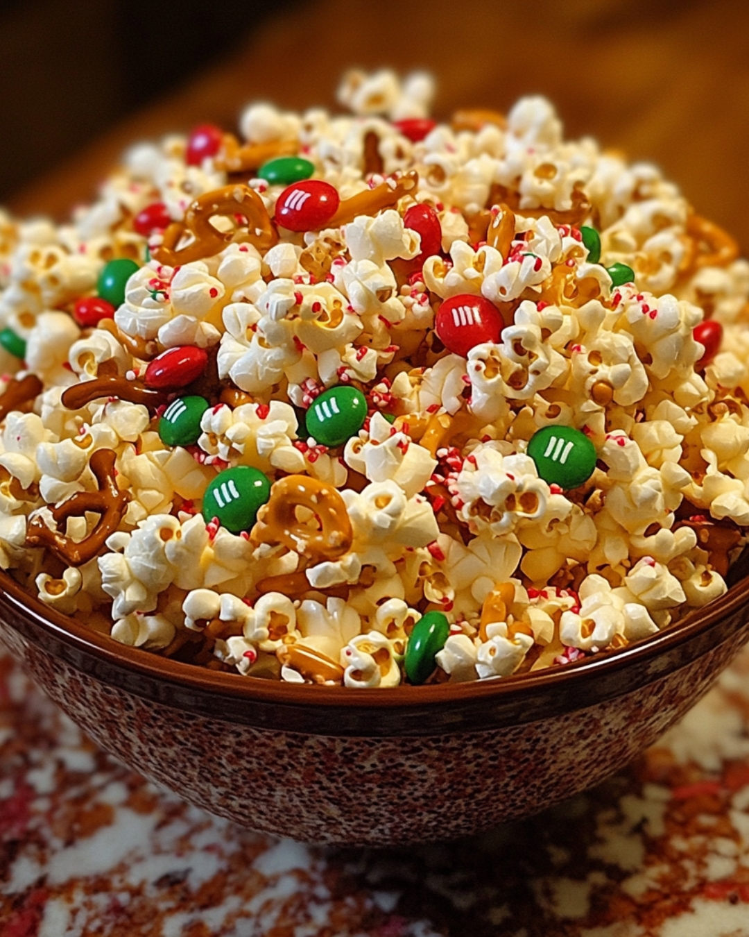Christmas Popcorn Snow Mix coated in white chocolate