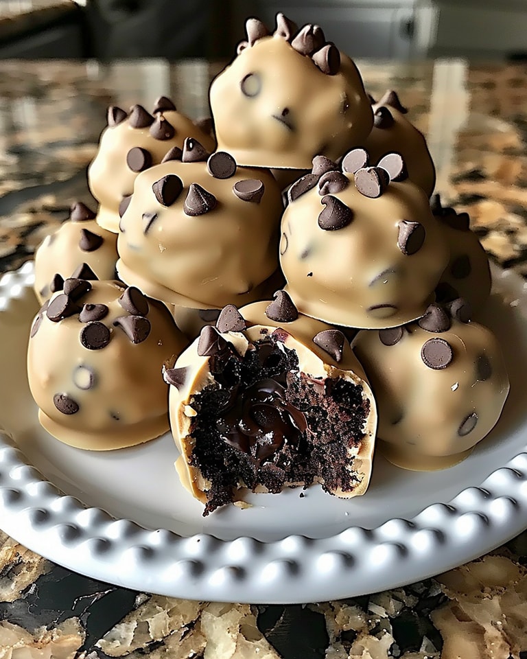 Chocolate chip cookie dough truffles with chocolate coating