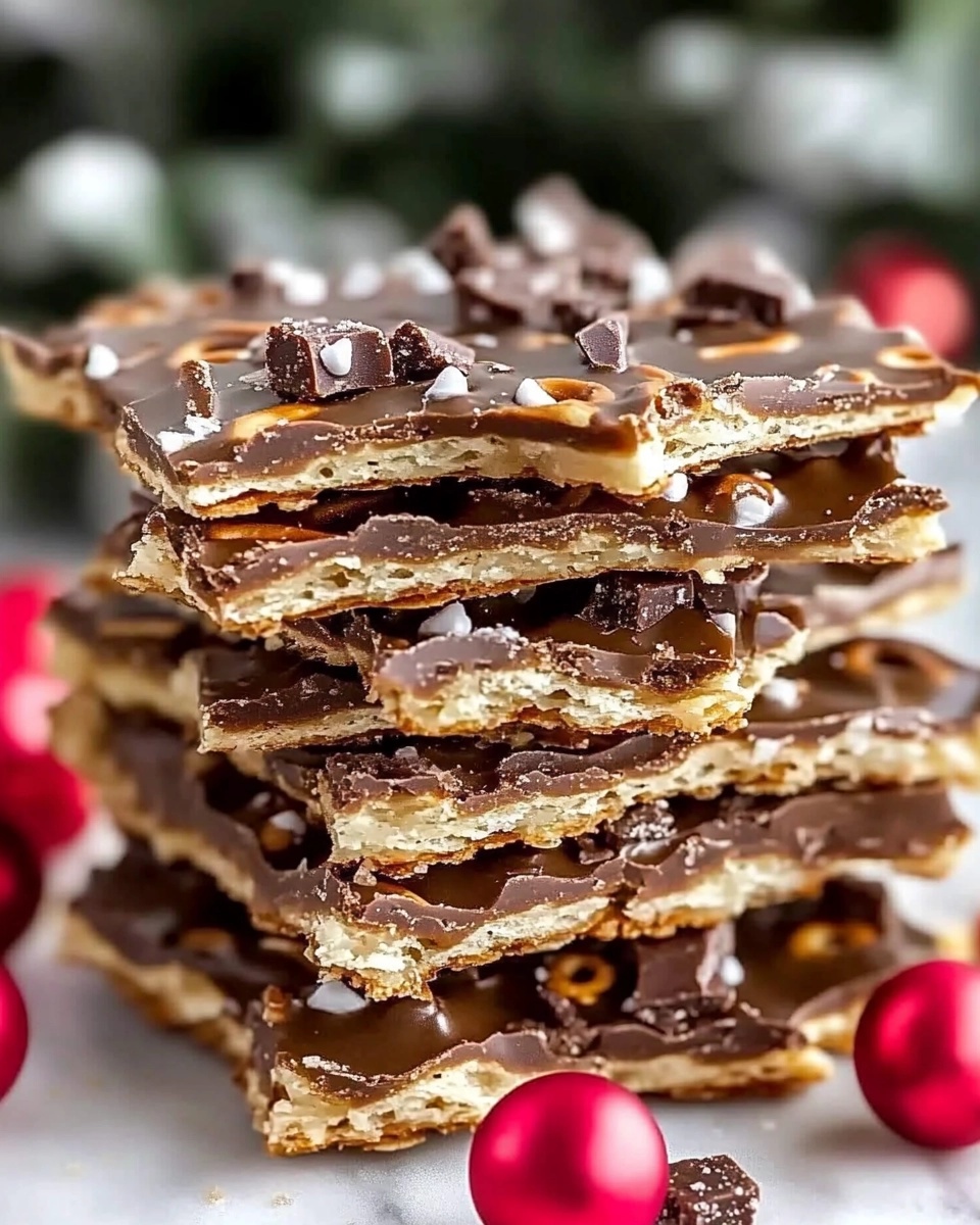 Holiday Pretzel Toffee Bark broken into pieces