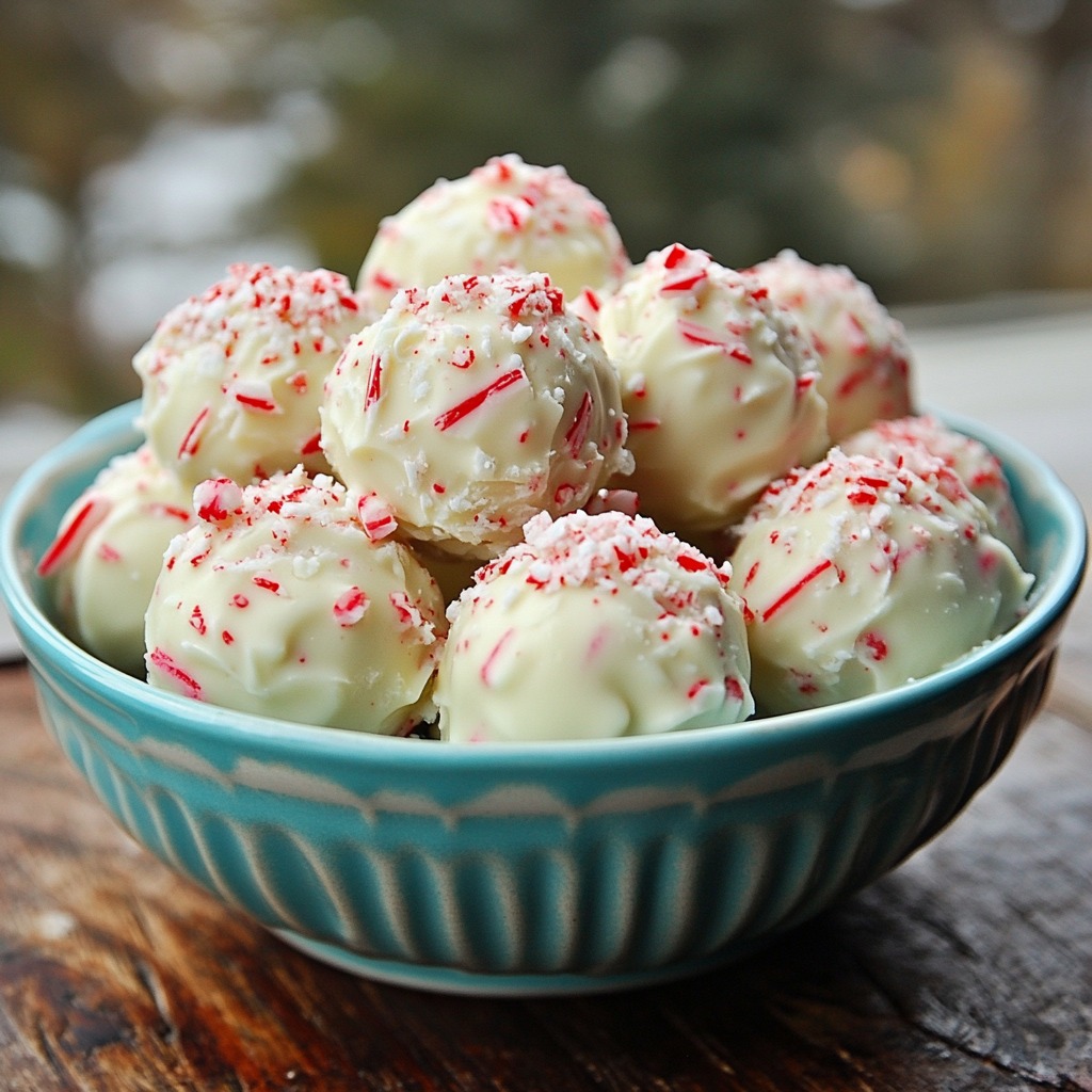 Candy cane peppermint truffles with chocolate coating and crushed candy canes