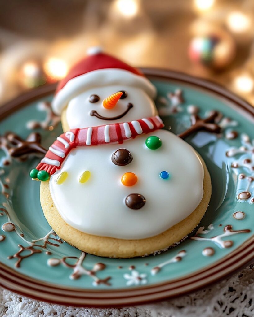 Melted Snowman Sugar Cookies decorated with icing