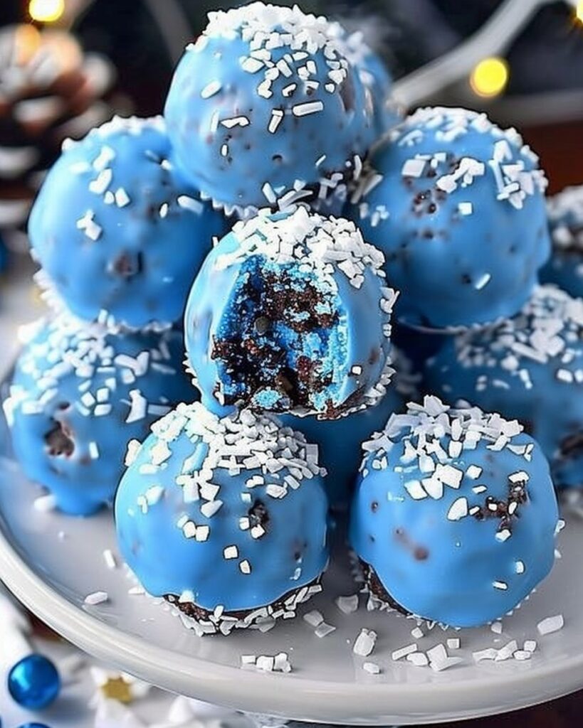 Blue Christmas Truffles coated in blue chocolate for Christmas desserts