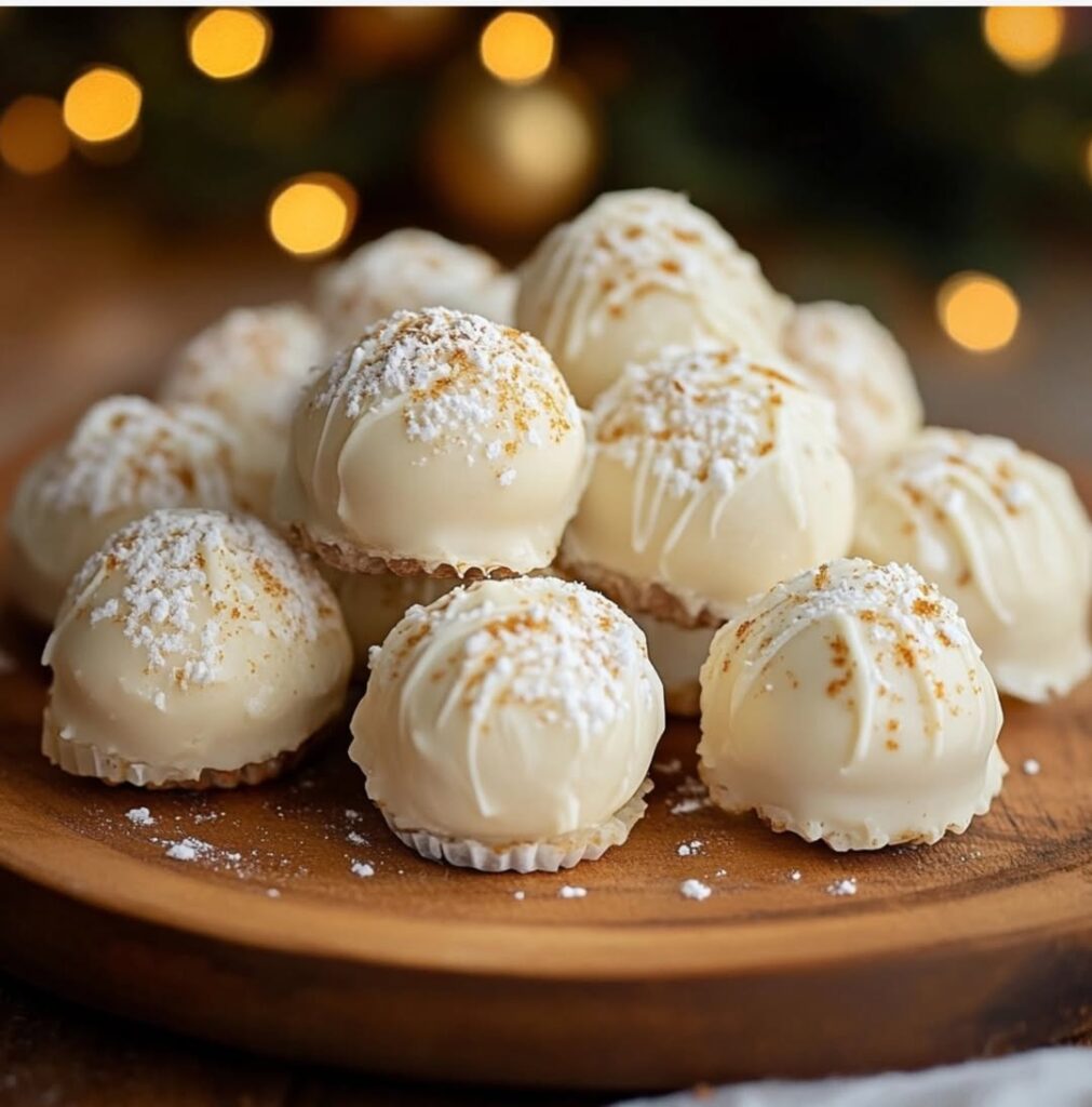 Eggnog white chocolate truffles for Christmas desserts