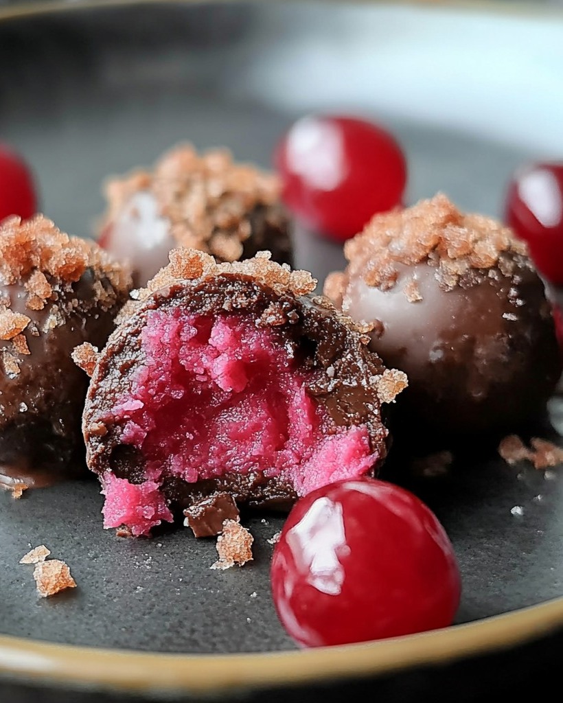 Cherry Mash Truffles made with cherry filling and chocolate coating