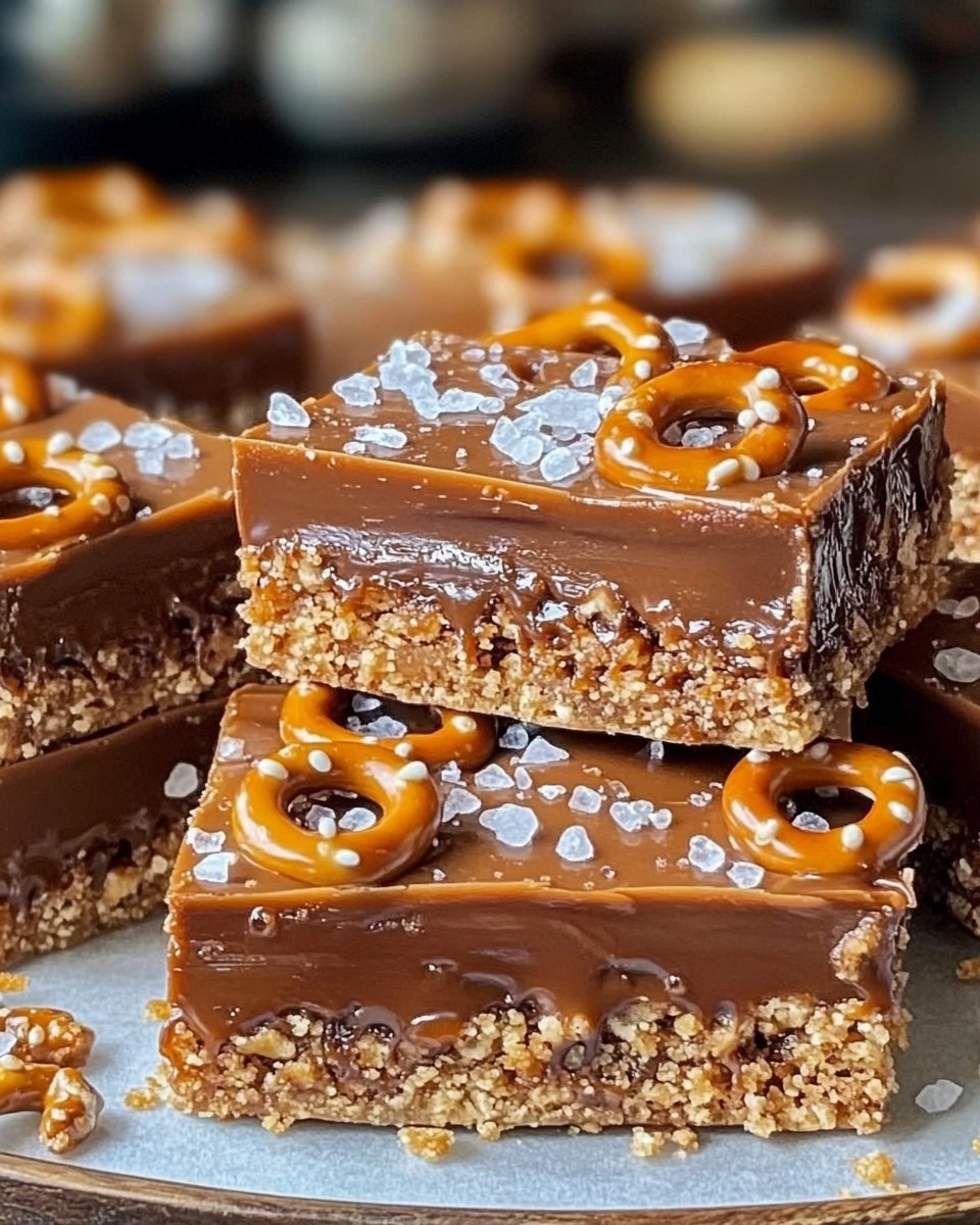 Caramel Pretzel Christmas Crunch Bars sliced on a tray