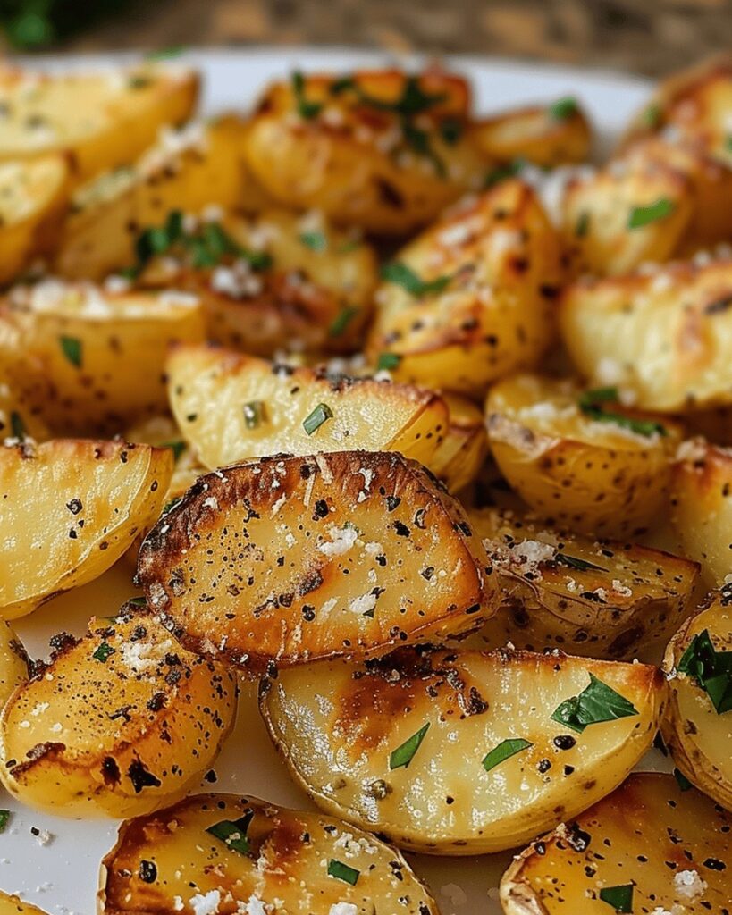Garlic Herb Christmas Roasted Potatoes on a serving platter