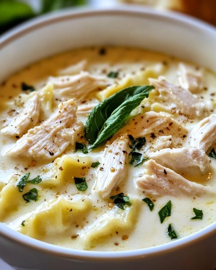 Creamy white lasagna soup made in a slow cooker