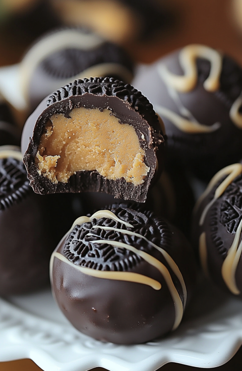 Reese’s peanut butter Oreo truffles with chocolate coating