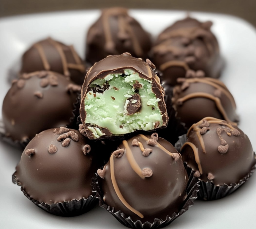 Mint Chocolate Chip Christmas Truffles with chocolate chips and mint flavor
