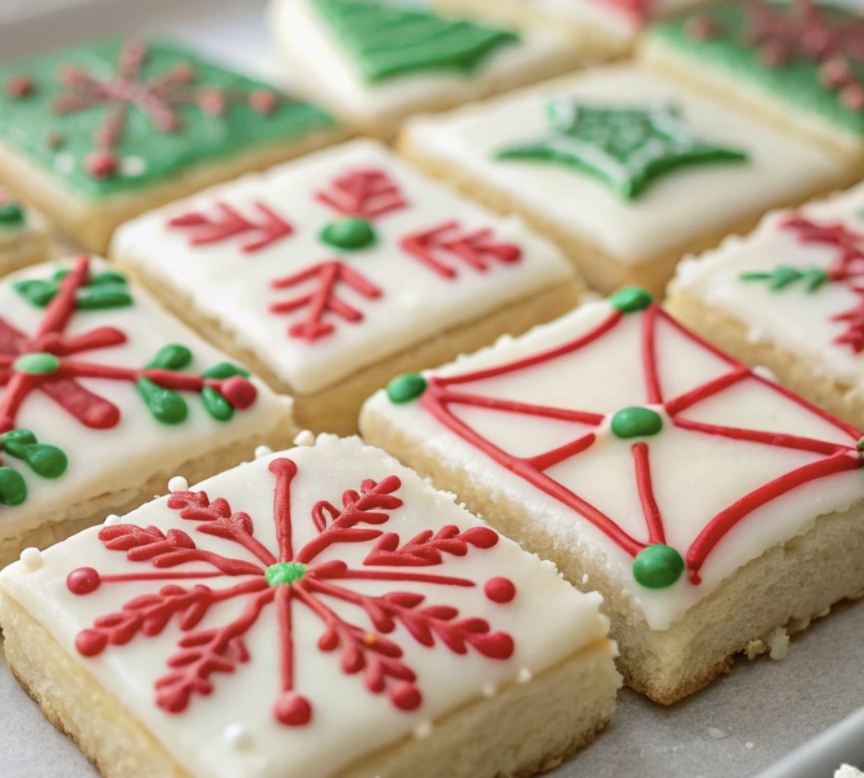 Christmas Sugar Cookie Bars with frosting and sprinkles