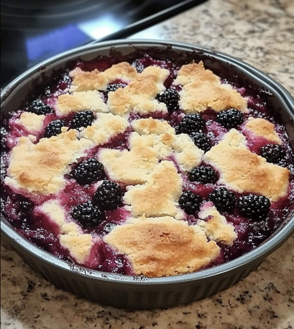 Homemade blackberry cobbler with golden buttery topping