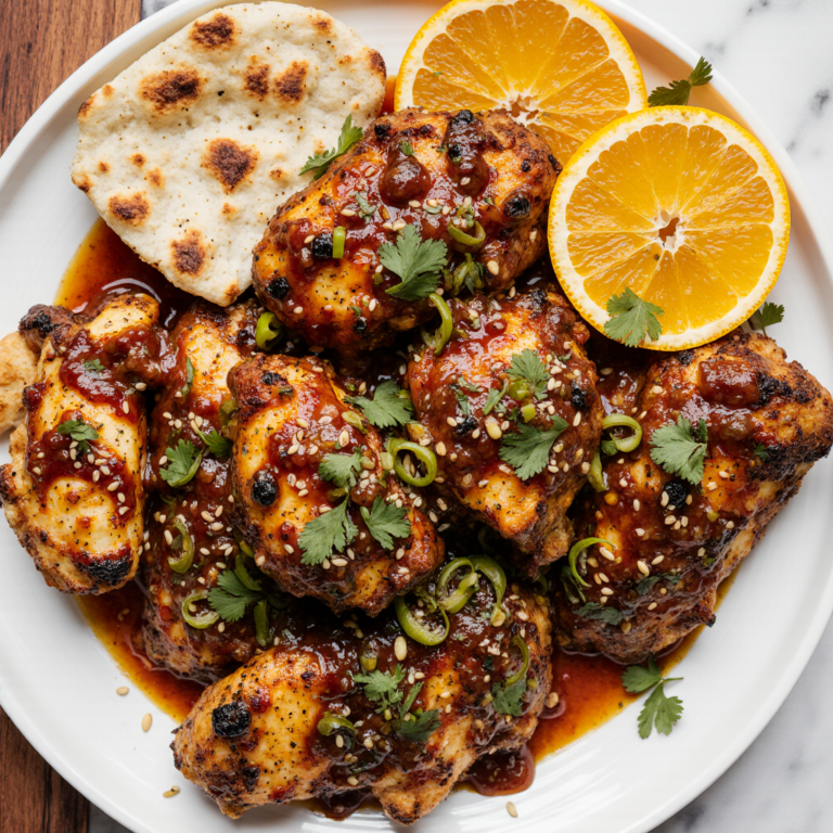 Easy sheet pan harissa orange chicken dinner