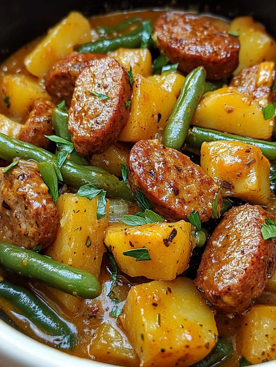 Slow cooker sausage green beans and potatoes recipe