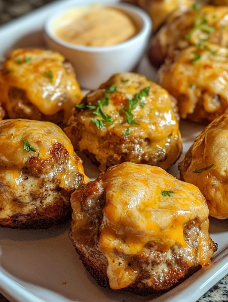 Garlic Cheeseburger Bites fresh from the oven