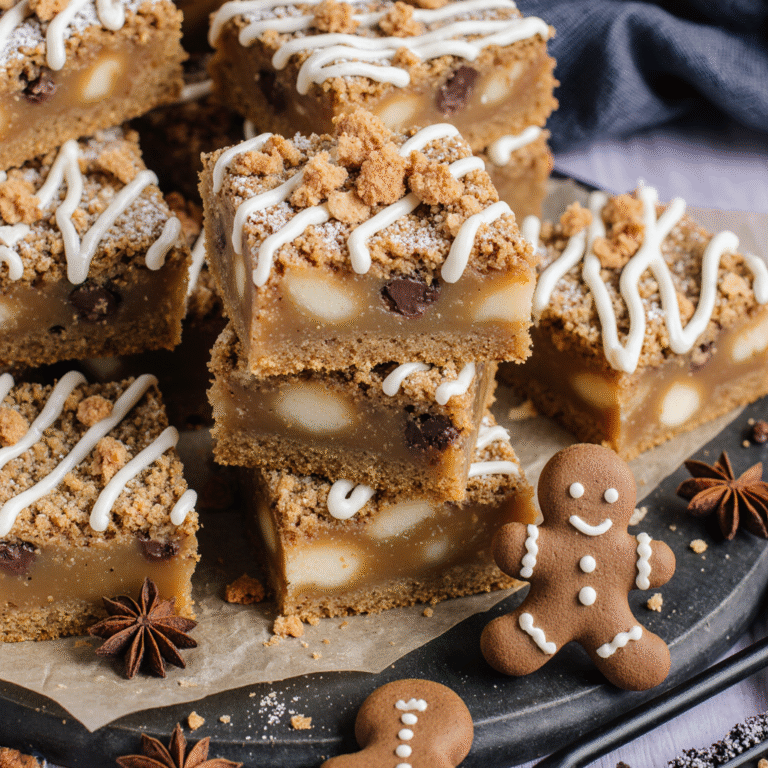 Gingerbread Chocolate Chunk Blondies sliced on a tray