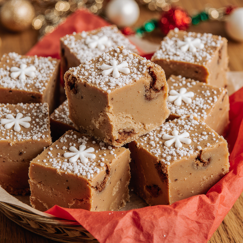 Gingerbread Cookie Crunch Fudge cut into squares