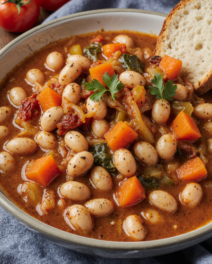 Cozy vegan butter bean stew dinner