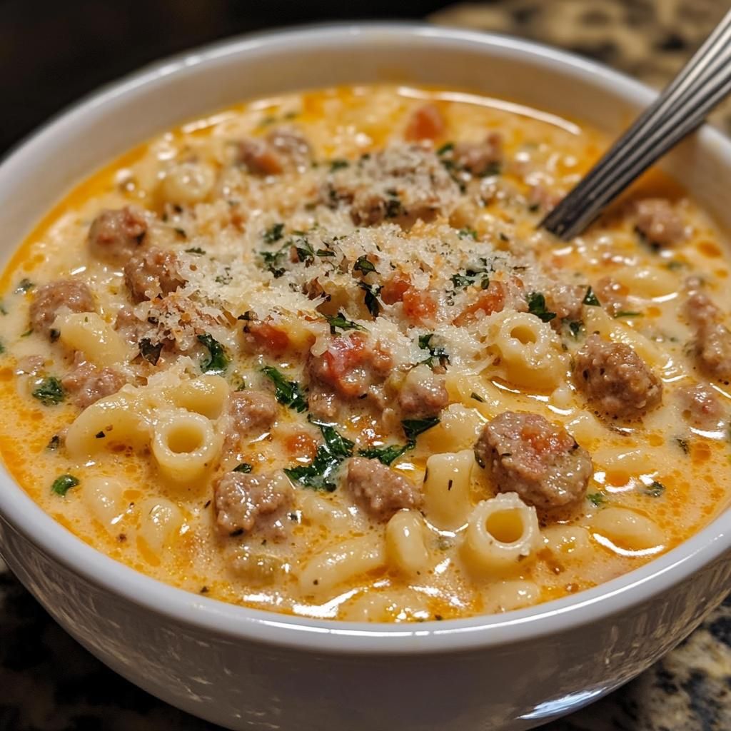 Creamy Parmesan Italian Sausage Ditalini Soup