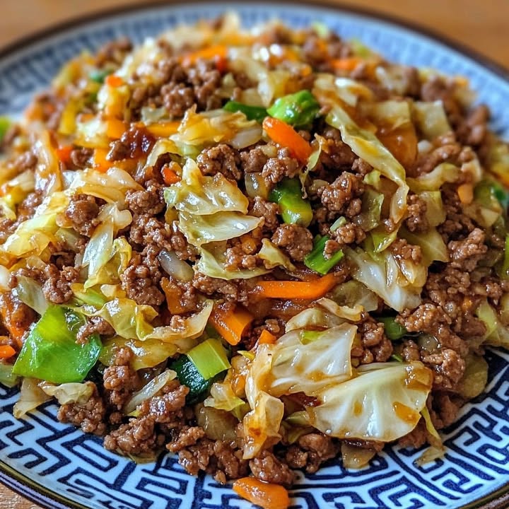 Healthy Chinese Ground Beef & Cabbage Stir Fry