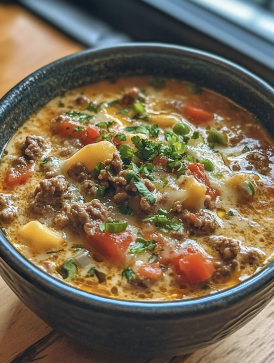 One-Pot Cheesy Steak & Pepper Soup