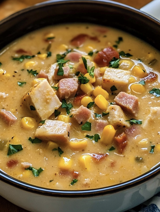 Crockpot ham corn chowder bowl