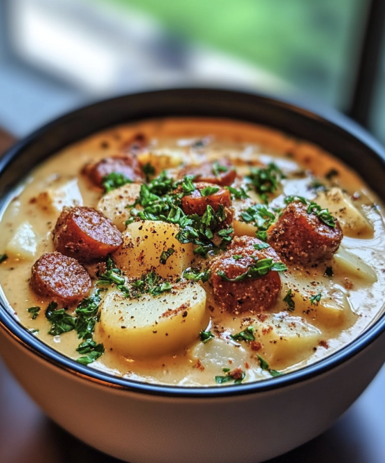 Smoked sausage potato cream soup
