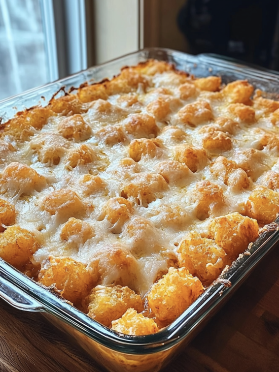 Tater tot casserole baked and cheesy