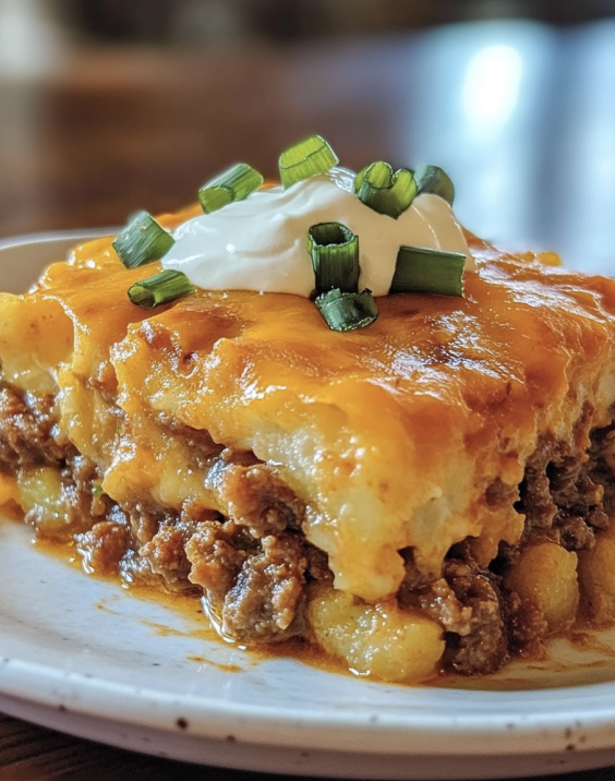 Cheesy John Wayne tater tot casserole