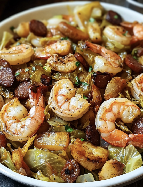 southern fried cabbage with bacon and sausage