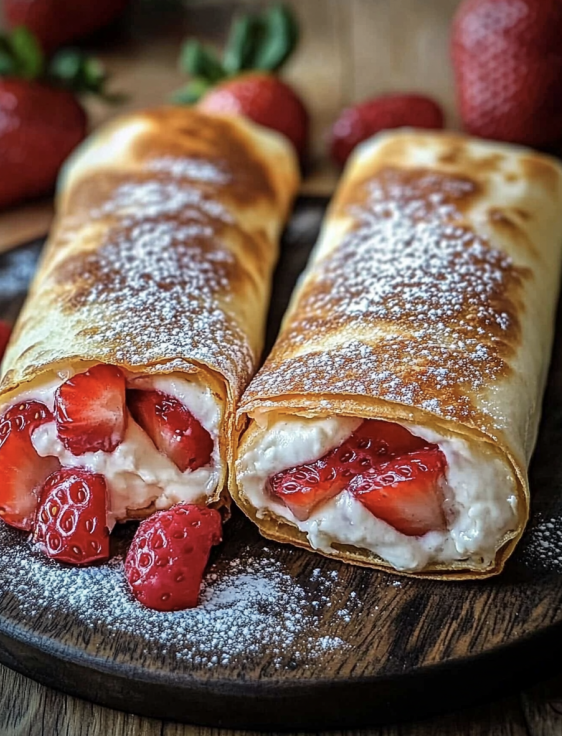 strawberry cheesecake chimichangas close up