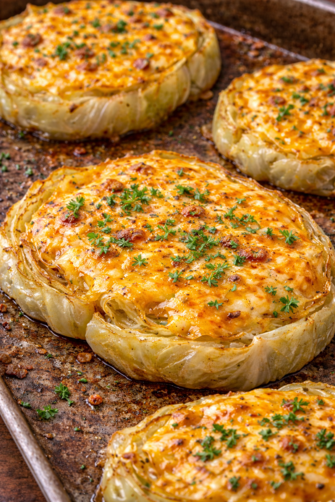 roasted cabbage steaks with melted cheese