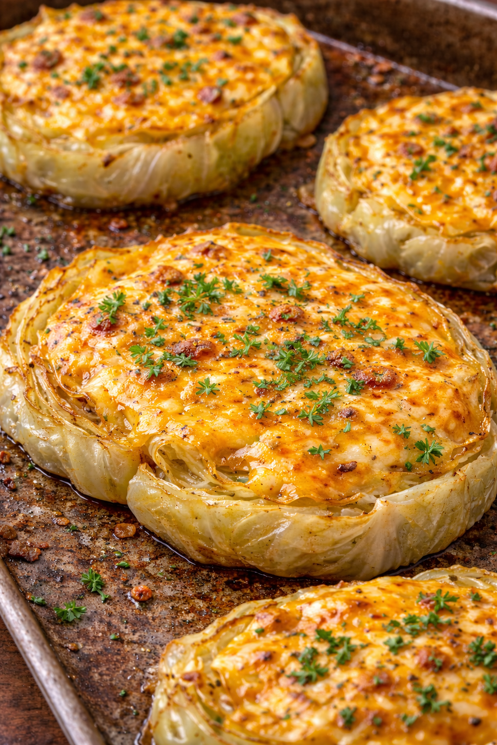 roasted cabbage steaks with melted cheese