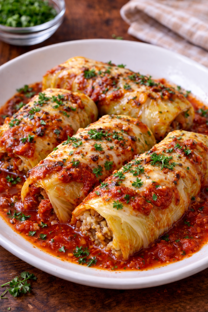 stuffed cabbage rolls in tomato sauce