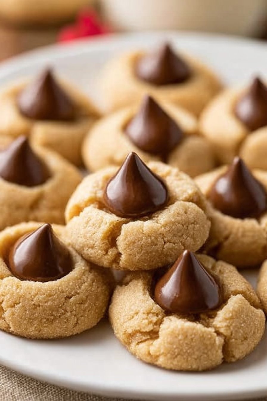peanut butter blossom cookies with chocolate kisses