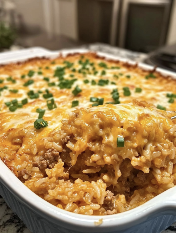 cheesy ground beef rice casserole baked