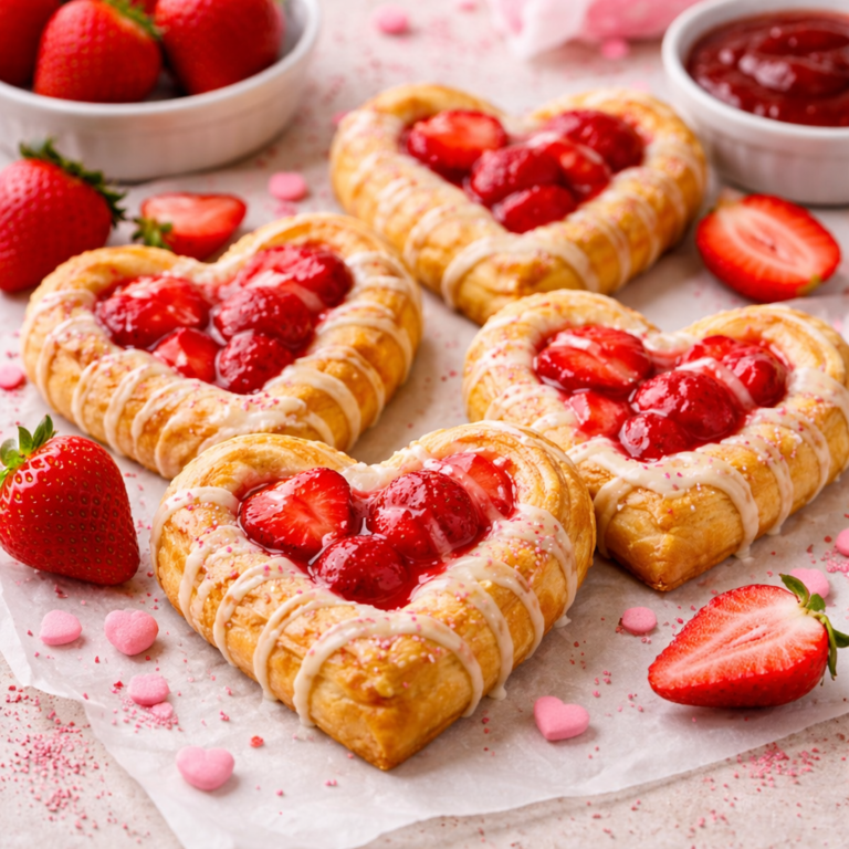 Strawberry Cream Cheese Heart Danishes for Valentine’s Day