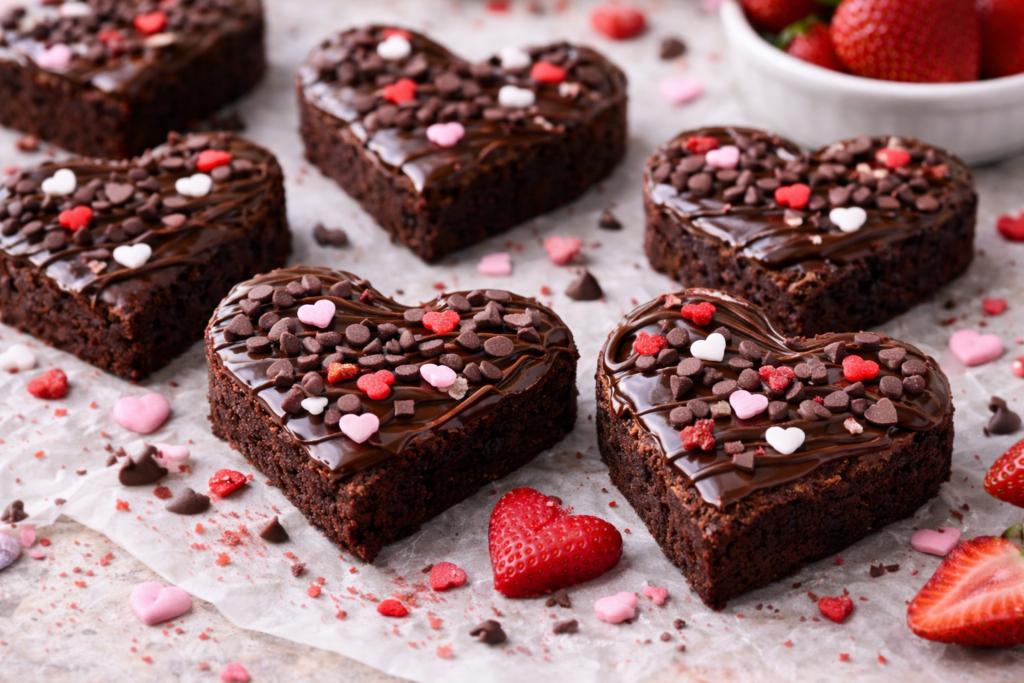 fudgy heart shaped brownies valentines