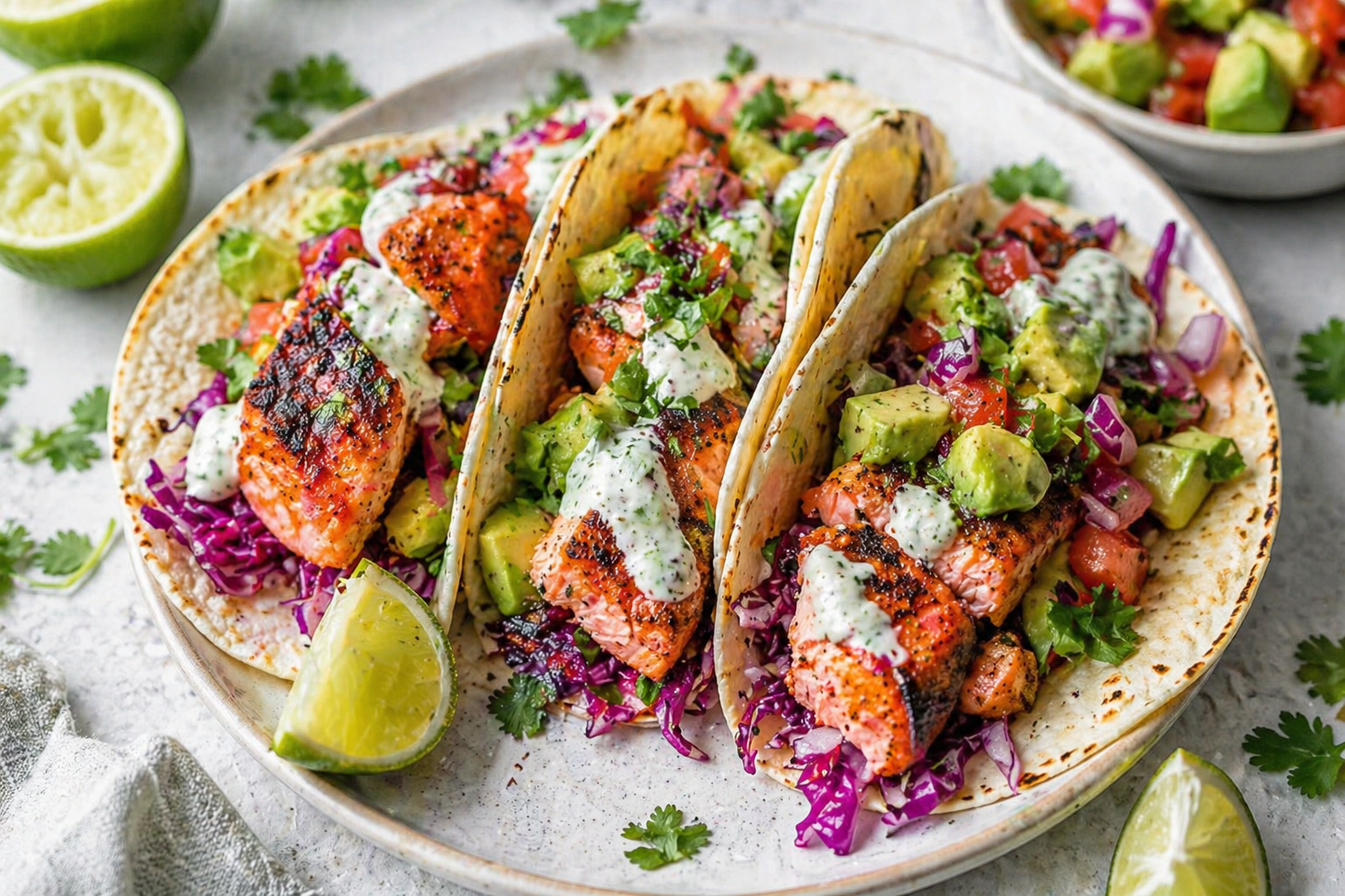 Healthy Salmon Tacos with Avocado Salsa (High-Protein Recipe)