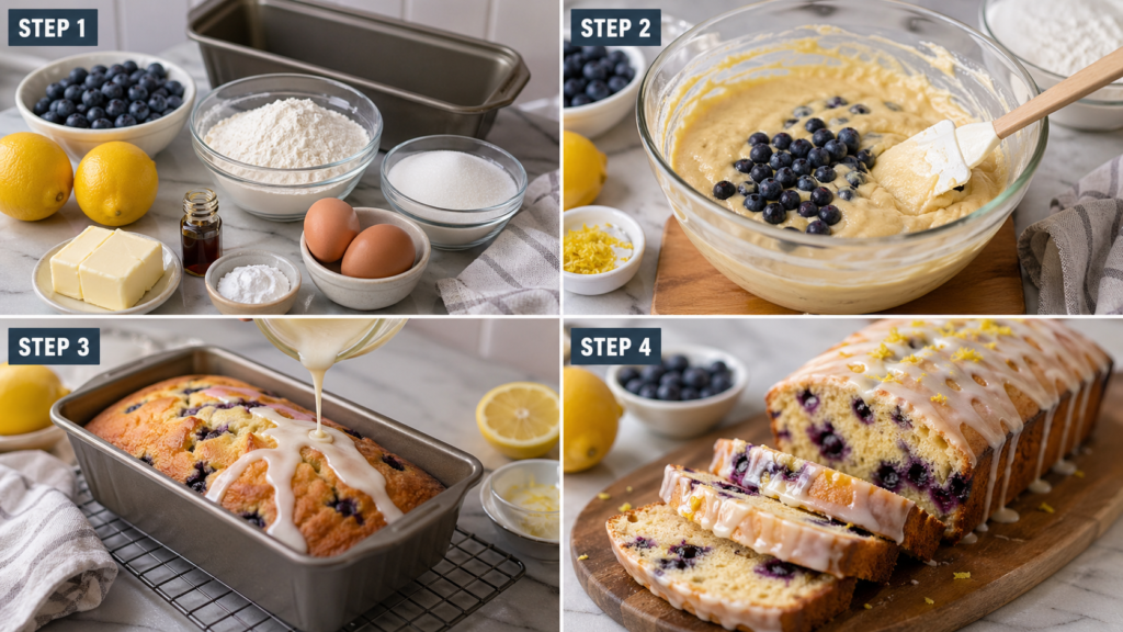 Lemon Blueberry Loaf Cake with sweet lemon glaze