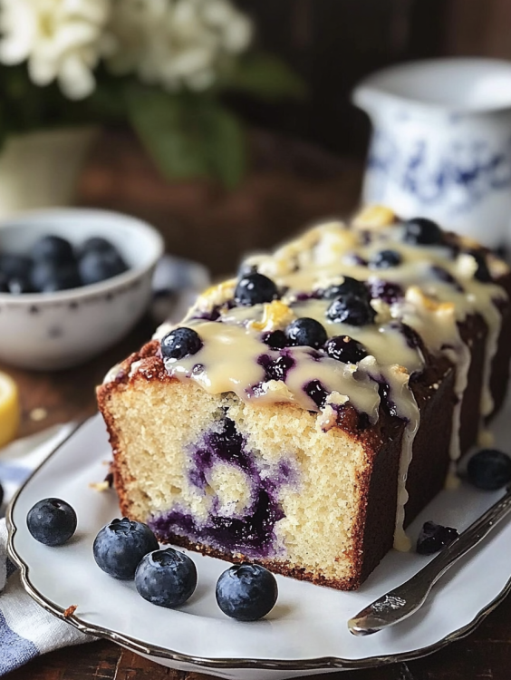 Lemon Blueberry Loaf Cake with Glaze