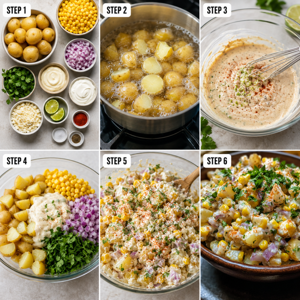 Mexican Street Corn Potato Salad in a serving bowl