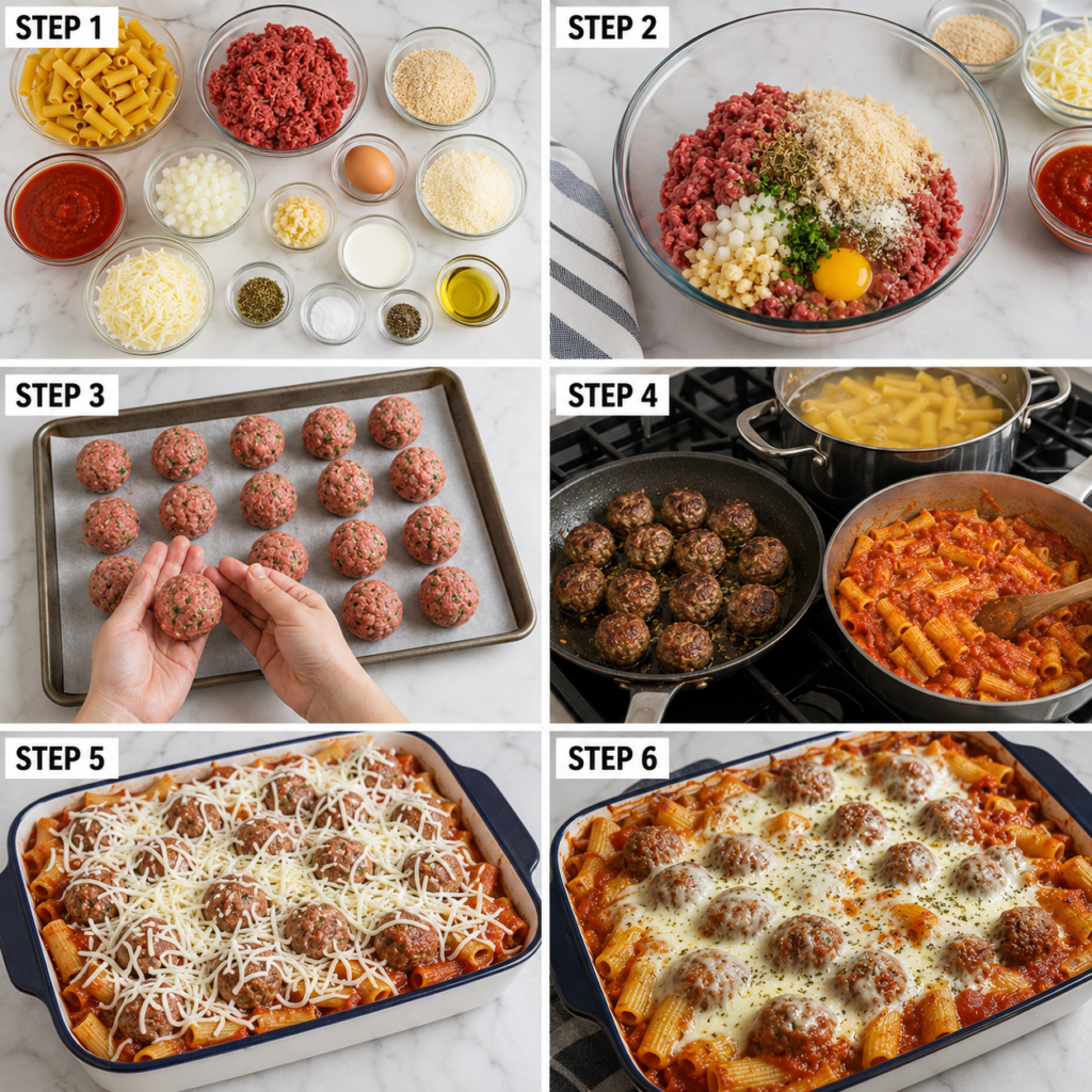 Easy Baked Meatball Pasta