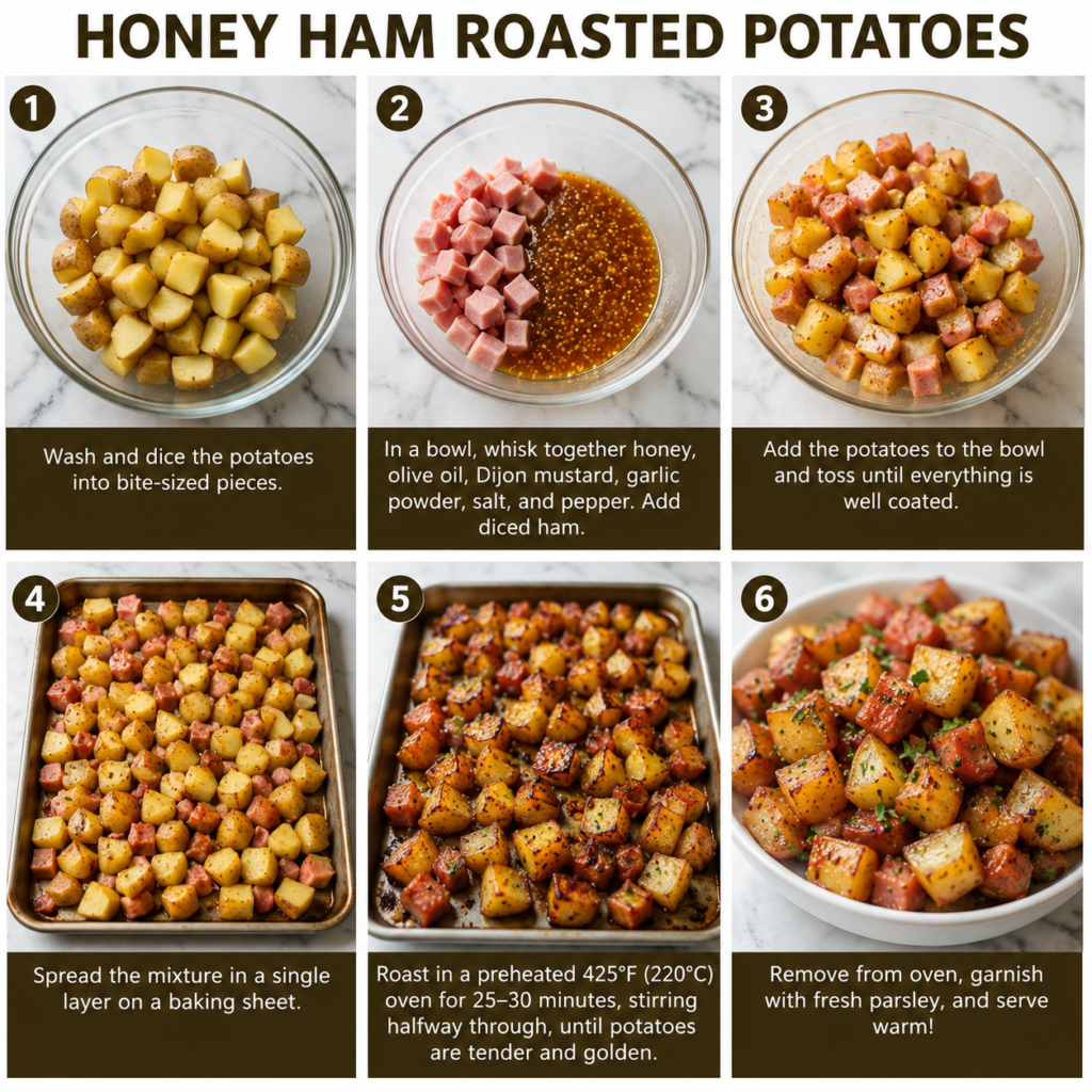 Honey Ham Roasted Potatoes on a serving dish