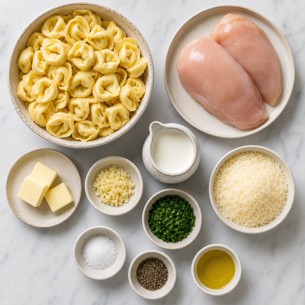 Tortellini Alfredo with Grilled Chicken in a bowl